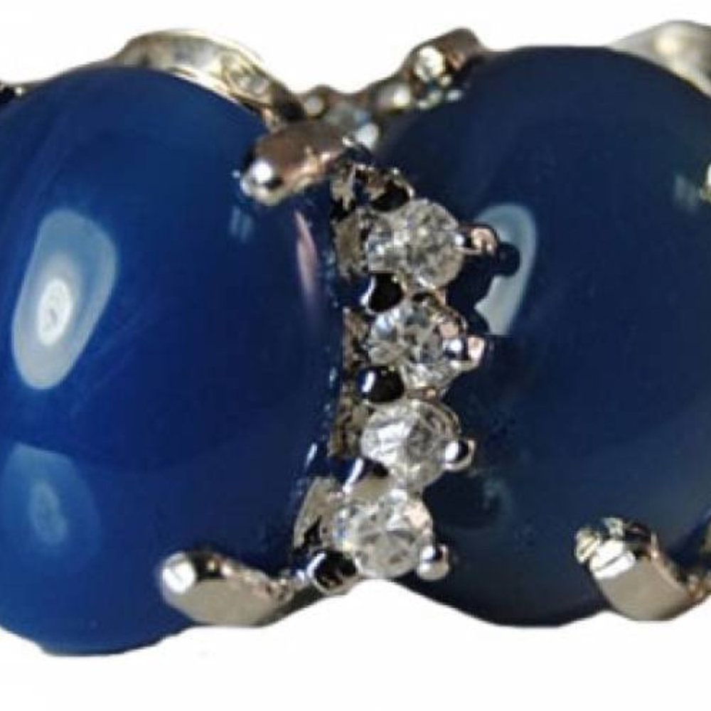 Sterling Silver Blue Onyx Clip Earrings Radiant oval white Cubic zirconia US NWT